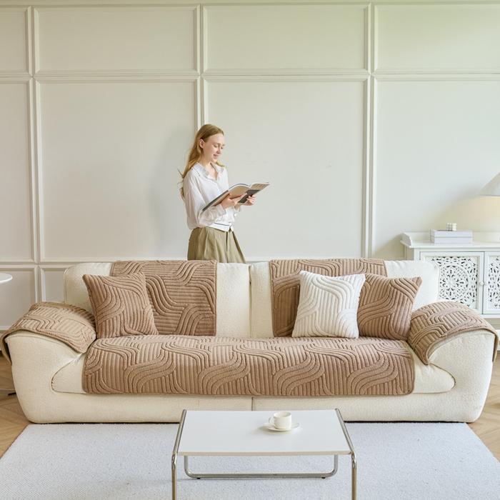 91家纺网 家纺一手货源 找家纺 闲鱼家纺 2025新款软糯厚实舒棉绒沙发垫 卡其