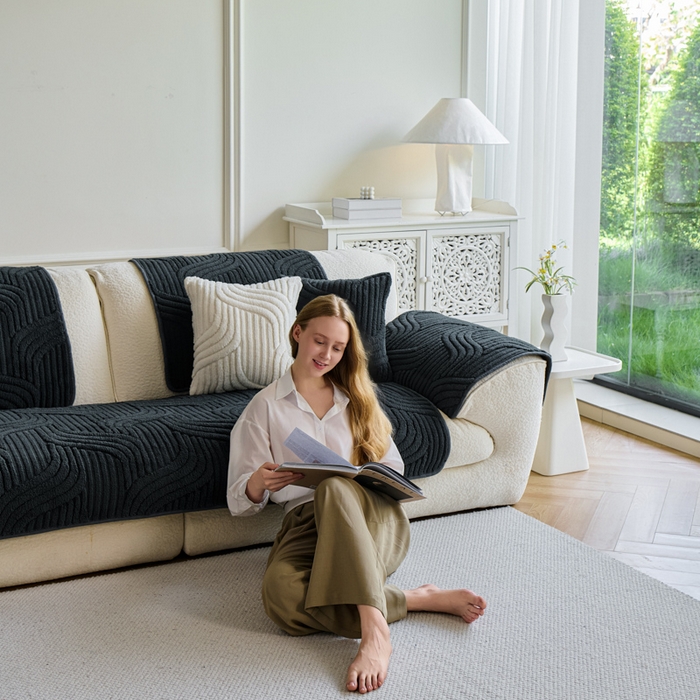 91家纺网 家纺一手货源 找家纺 闲鱼家纺 2025新款软糯厚实舒棉绒沙发垫 黑色