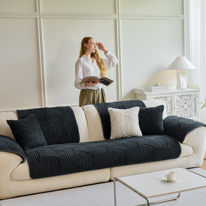 91家纺网 家纺一手货源 找家纺 闲鱼家纺 2025新款软糯厚实舒棉绒沙发垫 黑色