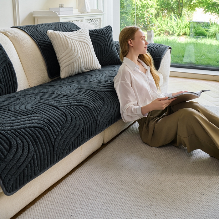 91家纺网 家纺一手货源 找家纺 闲鱼家纺 2025新款软糯厚实舒棉绒沙发垫 黑色