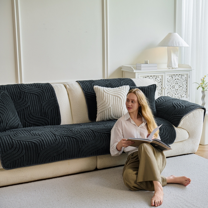 91家纺网 家纺一手货源 找家纺 闲鱼家纺 2025新款软糯厚实舒棉绒沙发垫 黑色