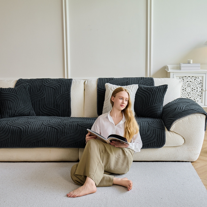 91家纺网 家纺一手货源 找家纺 闲鱼家纺 2025新款软糯厚实舒棉绒沙发垫 黑色