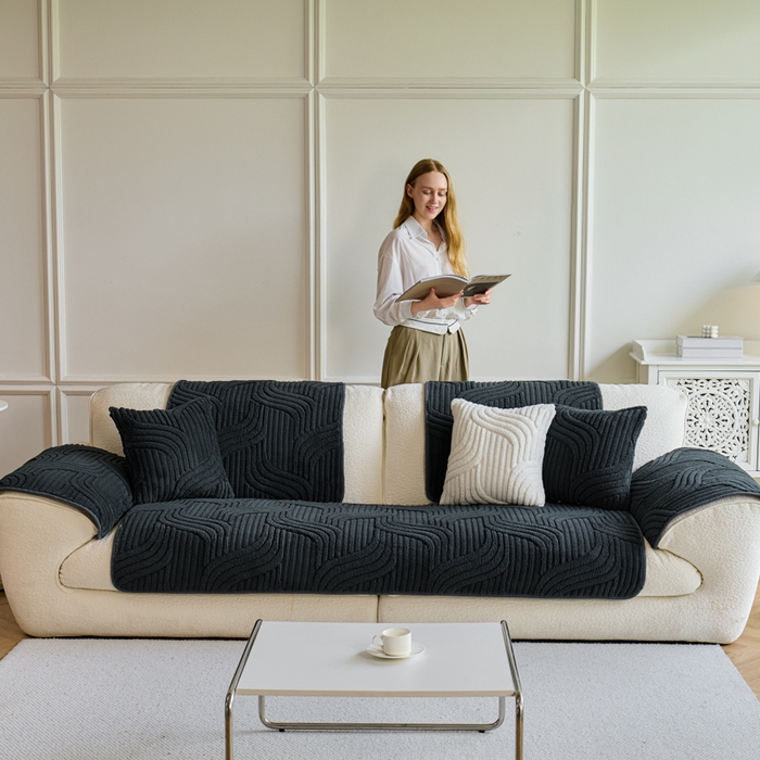 91家纺网 家纺一手货源 找家纺 闲鱼家纺 2025新款软糯厚实舒棉绒沙发垫 黑色