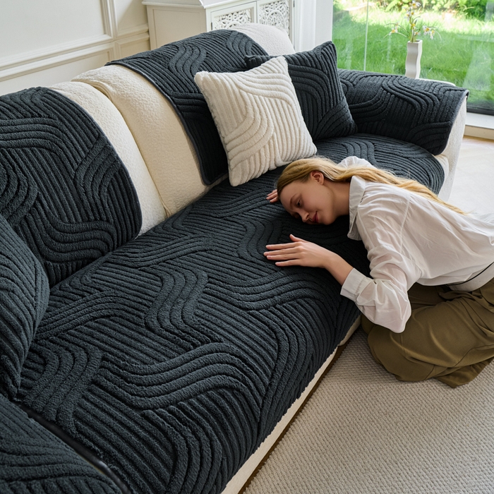 91家纺网 家纺一手货源 找家纺 闲鱼家纺 2025新款软糯厚实舒棉绒沙发垫 黑色