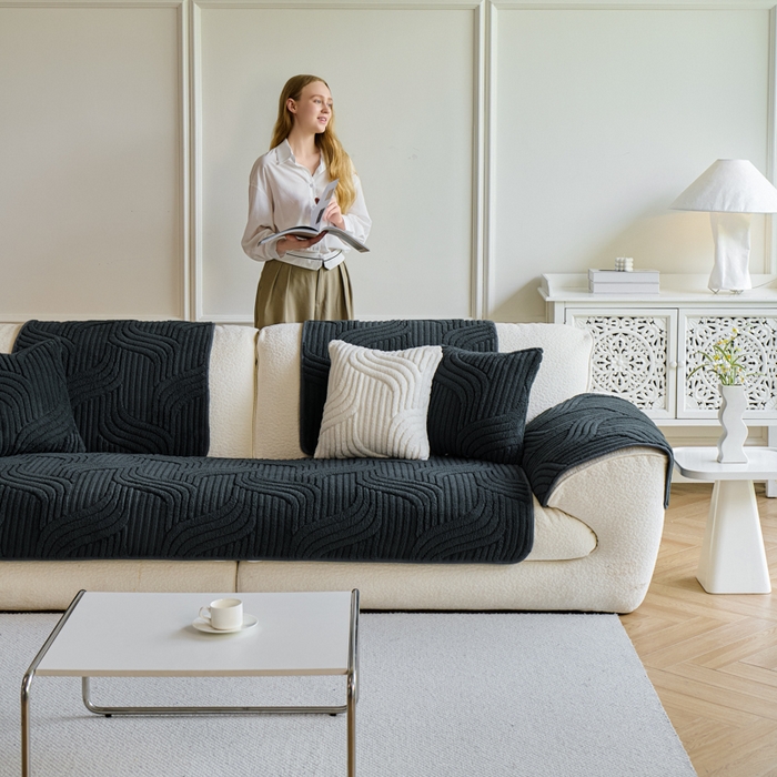 91家纺网 家纺一手货源 找家纺 闲鱼家纺 2025新款软糯厚实舒棉绒沙发垫 黑色