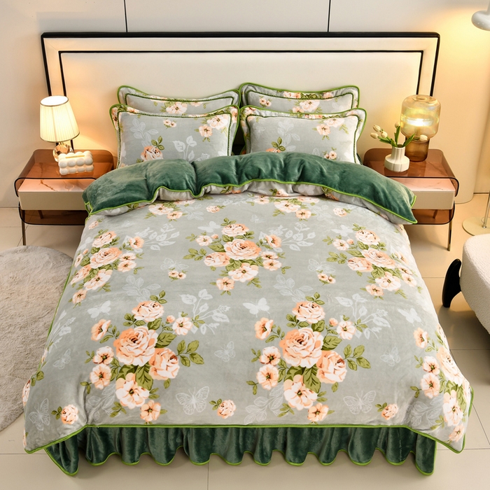 91家纺网 家纺一手货源 找家纺 雨洋2025新款加厚保暖8.5斤牛奶绒金貂婴儿绒四件套花样情怀