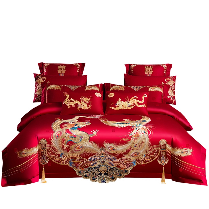 千禧家纺 2025年大版提花工艺绣花婚庆套件 龙凤织锦