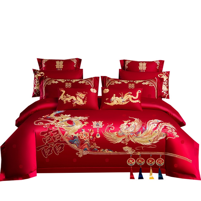 千禧家纺 2025年大版提花工艺绣花婚庆套件 龙翔凤舞