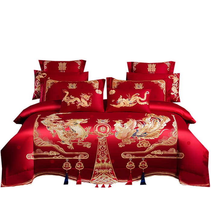 千禧家纺 2025年大版提花工艺绣花婚庆套件 龙章凤姿