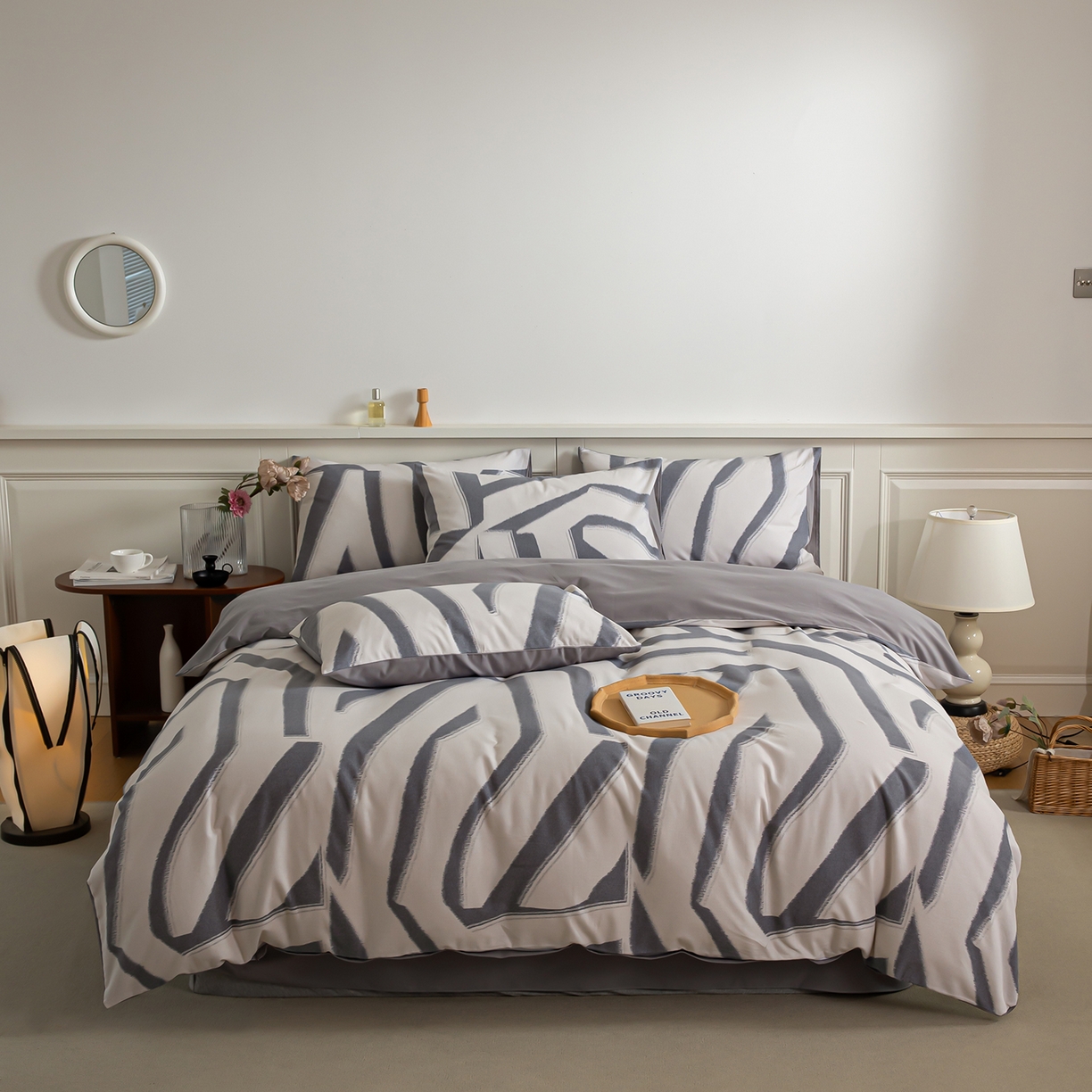 91家纺网 家纺一手货源 找家纺 绫韵家纺 2025秋冬新款印花全棉磨毛冬季加厚纯棉磨毛三件套四件套系列 魅影灰