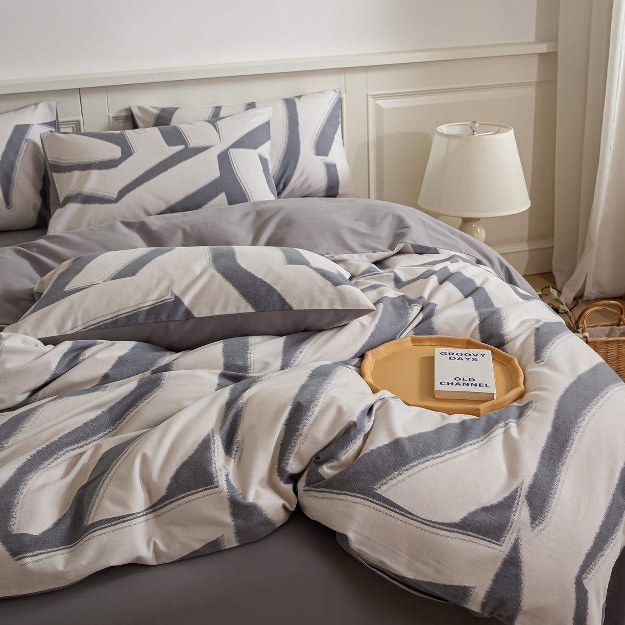 91家纺网 家纺一手货源 找家纺 绫韵家纺 2025秋冬新款印花全棉磨毛冬季加厚纯棉磨毛三件套四件套系列 魅影灰