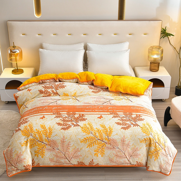 91家纺网 家纺一手货源 找家纺 亿品2025直播爆款9.5斤牛奶绒四件套加厚保暖床裙四件套 秋意浓