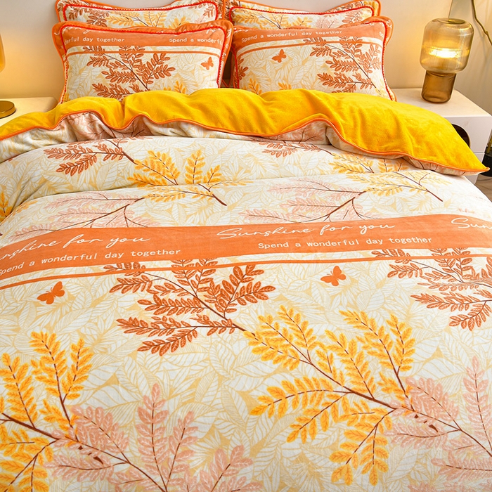 91家纺网 家纺一手货源 找家纺 亿品2025直播爆款9.5斤牛奶绒四件套加厚保暖床裙四件套 秋意浓