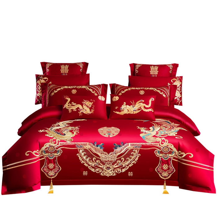 千禧家纺 2025年大版提花工艺绣花婚庆套件 龙凤相随