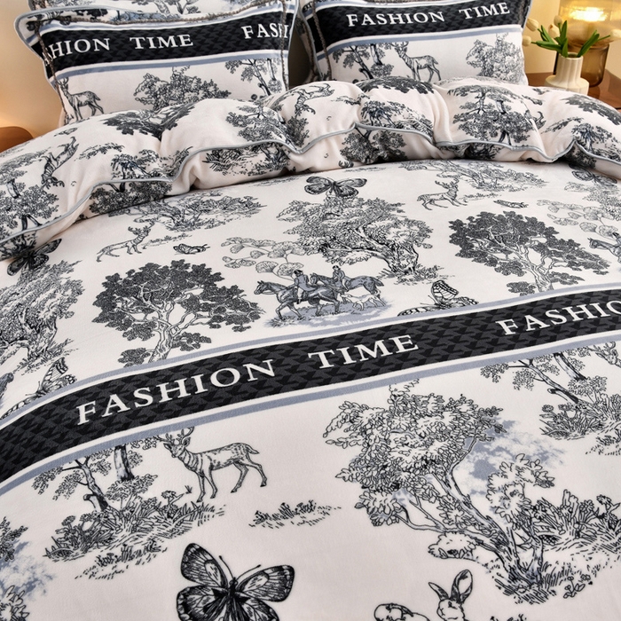 91家纺网 家纺一手货源 找家纺 雨洋2025新款加厚保暖8.5斤牛奶绒金貂婴儿绒四件套午后花园