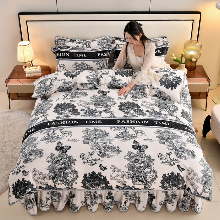 雨洋2025新款加厚保暖8.5斤牛奶绒金貂婴儿绒四件套午后花园