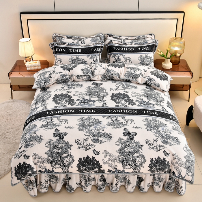 91家纺网 家纺一手货源 找家纺 雨洋2025新款加厚保暖8.5斤牛奶绒金貂婴儿绒四件套午后花园