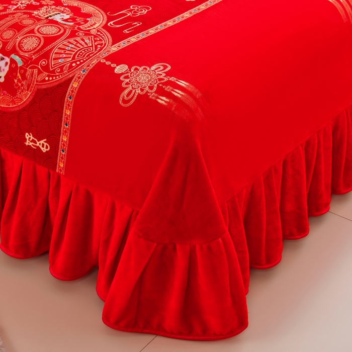 91家纺网 家纺一手货源 找家纺 雨洋2025新款加厚保暖8.5斤牛奶绒金貂婴儿绒四件套永结同心