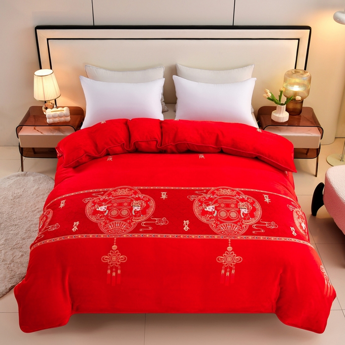 91家纺网 家纺一手货源 找家纺 雨洋2025新款加厚保暖8.5斤牛奶绒金貂婴儿绒四件套永结同心