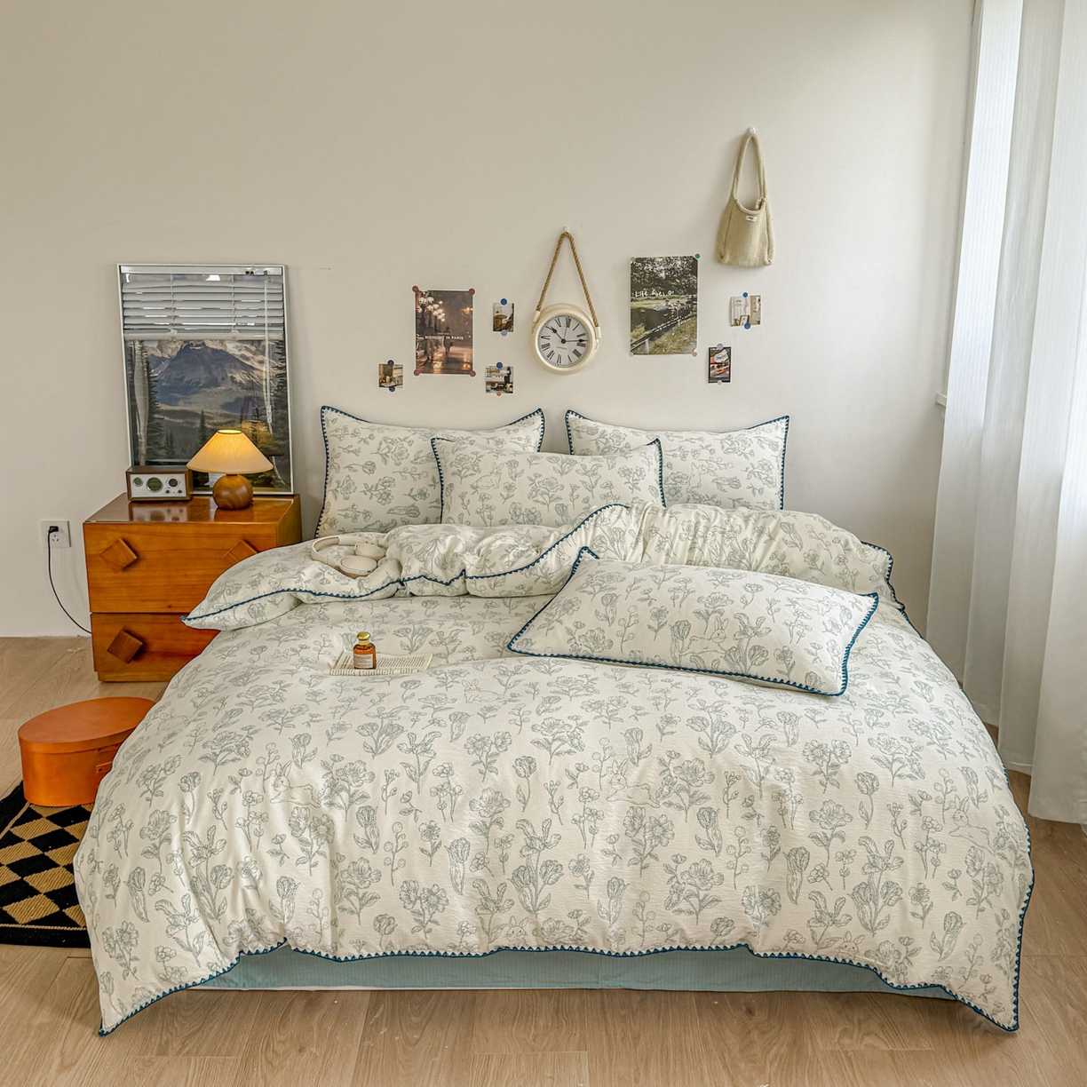 91家纺网 家纺一手货源 找家纺 晚爱家纺（原晚安家居） 2025新款云感双层纱贝壳边三角针工艺卡通小清新小碎花四件套 海象森林