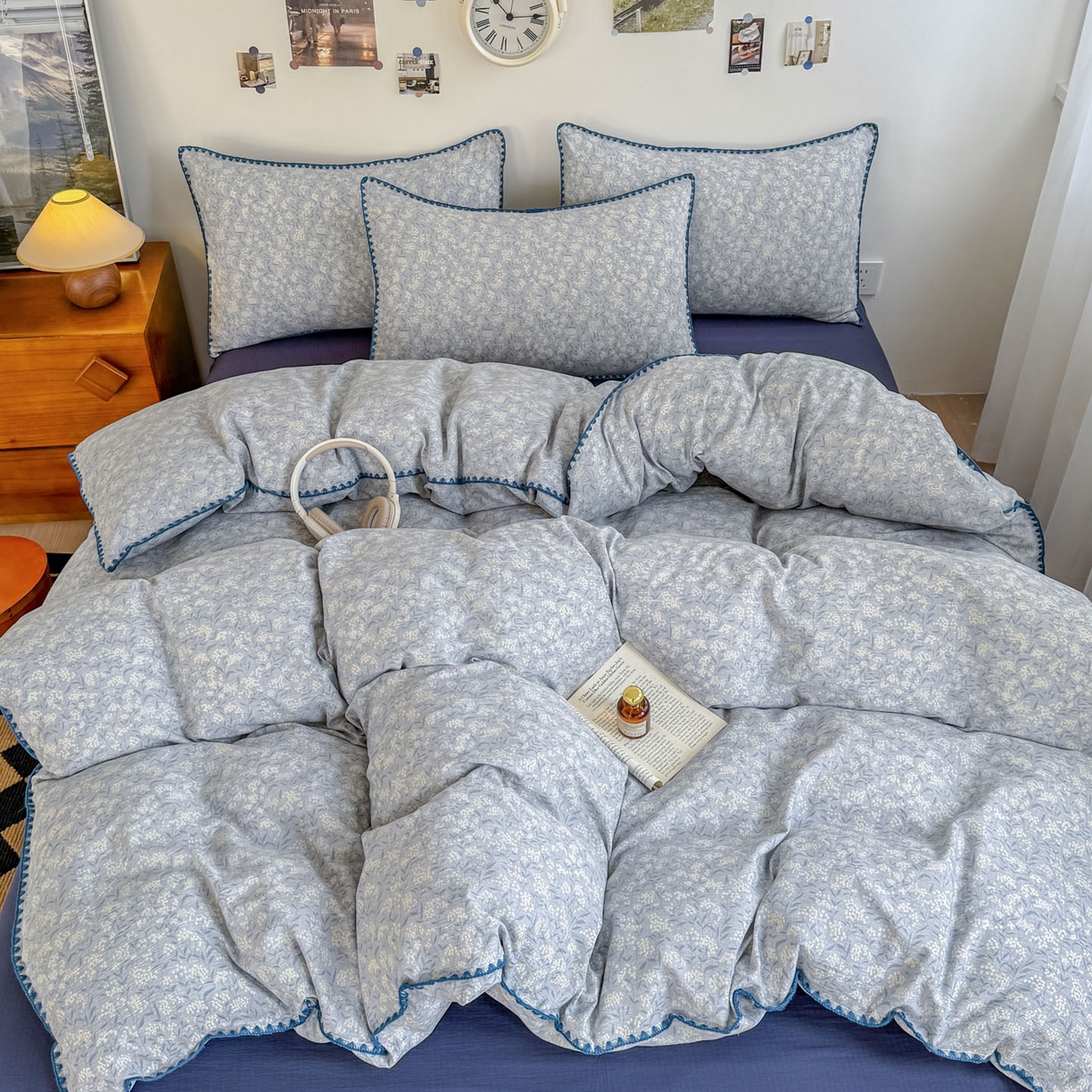 91家纺网 家纺一手货源 找家纺 晚爱家纺（原晚安家居） 2025新款云感双层纱贝壳边三角针工艺卡通小清新小碎花四件套 兰亭序