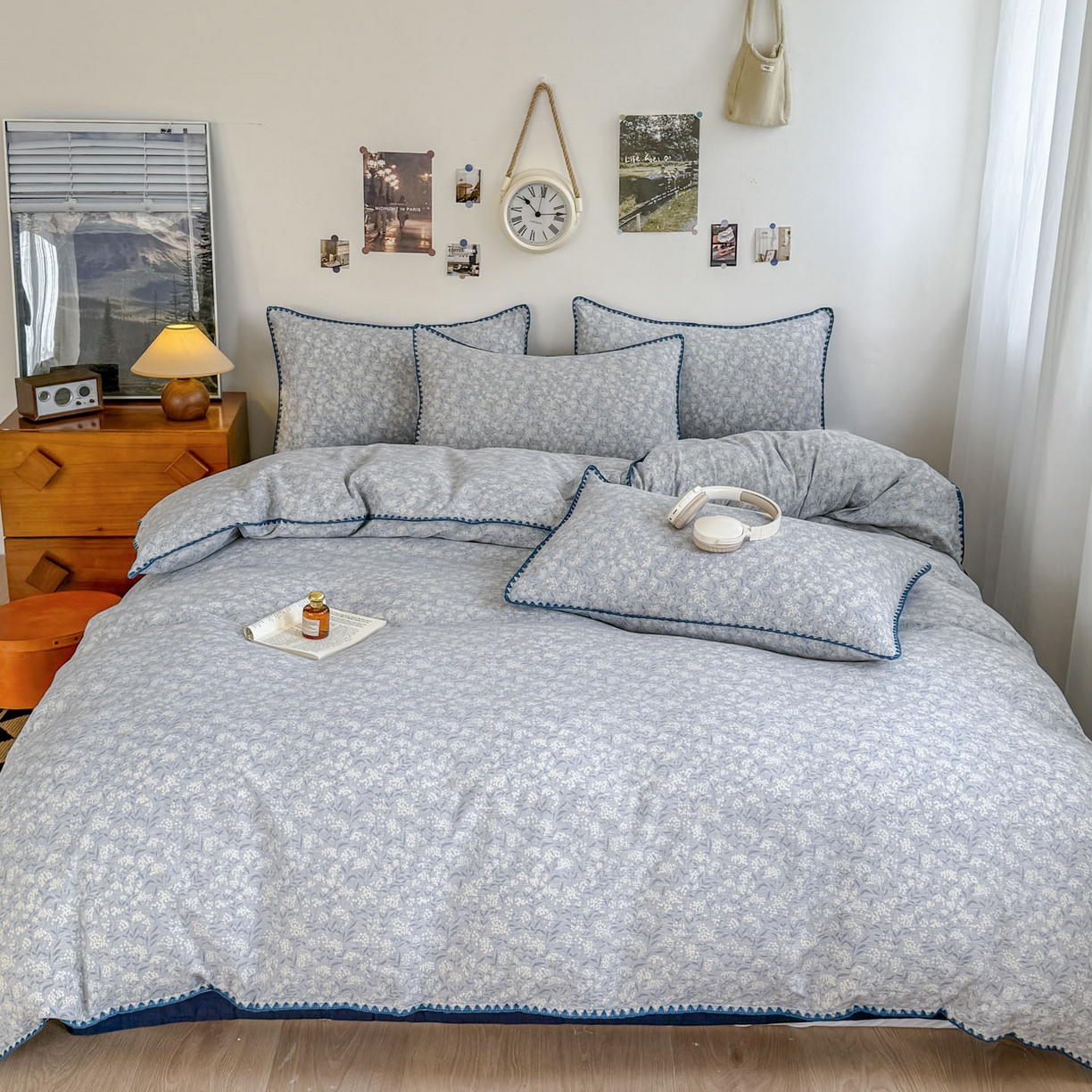 91家纺网 家纺一手货源 找家纺 晚爱家纺（原晚安家居） 2025新款云感双层纱贝壳边三角针工艺卡通小清新小碎花四件套 兰亭序