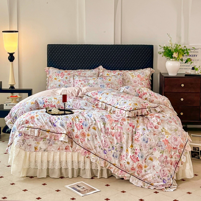 91家纺网 家纺一手货源 找家纺 （总）胜权家纺 2025秋冬新款全棉法式13372数码印花夹棉床盖四件套系列