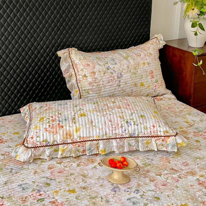 91家纺网 家纺一手货源 找家纺 胜权家纺 2025秋冬新款全棉法式13372数码印花夹棉床盖单品系列 锦绣繁华绿