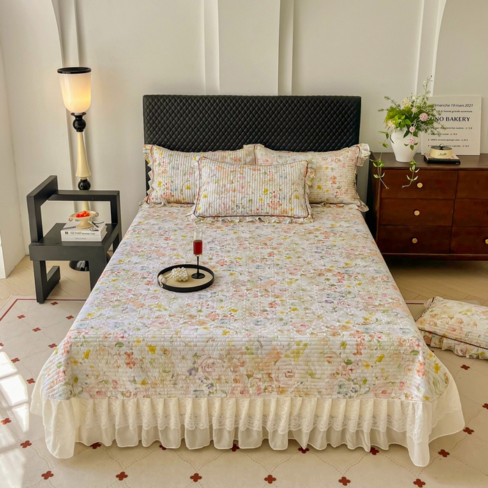 91家纺网 家纺一手货源 找家纺 胜权家纺 2025秋冬新款全棉法式13372数码印花夹棉床盖单品系列 锦绣繁华绿