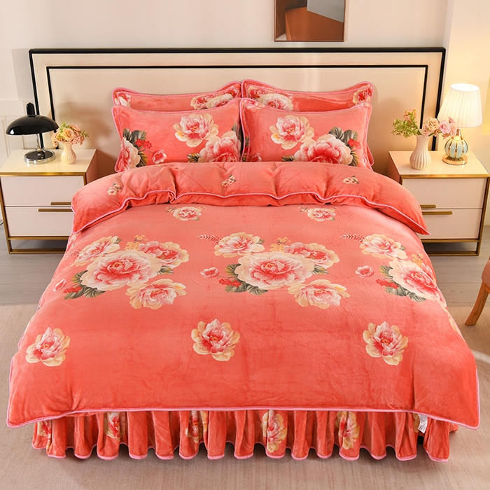 91家纺网 家纺一手货源 找家纺 雨洋家纺 2025新款10斤绒四件套 粉色牡丹