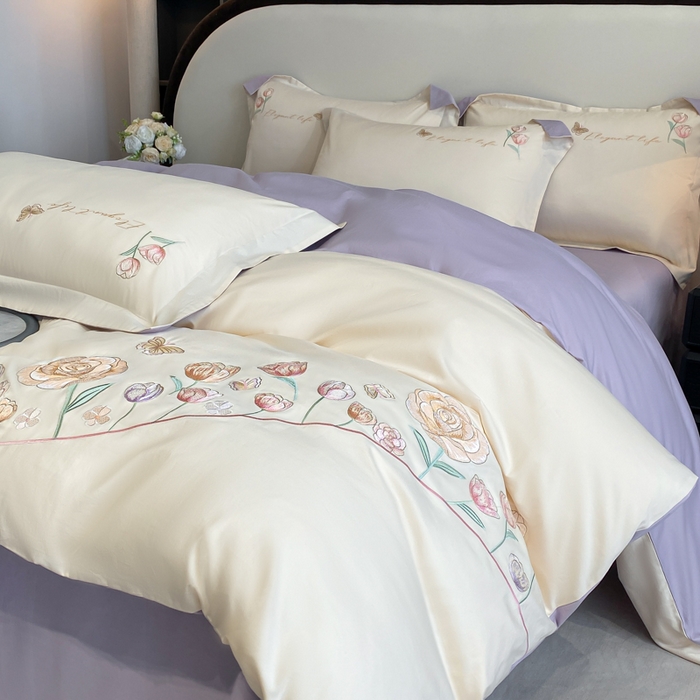 91家纺网 家纺一手货源 找家纺 （总）桃园 新款纯棉全棉长绒棉刺绣绣花高端礼盒初暖系列四件套