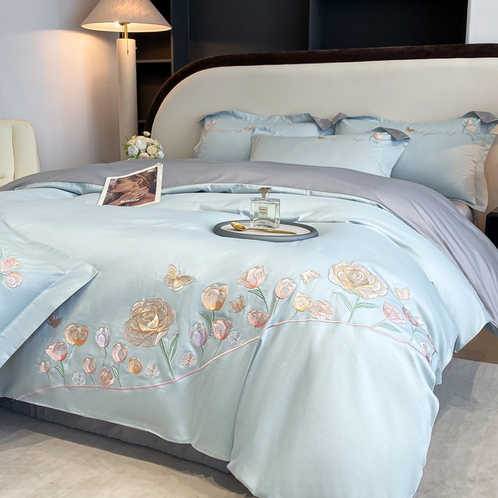 91家纺网 家纺一手货源 找家纺 （总）桃园 新款纯棉全棉长绒棉刺绣绣花高端礼盒初暖系列四件套