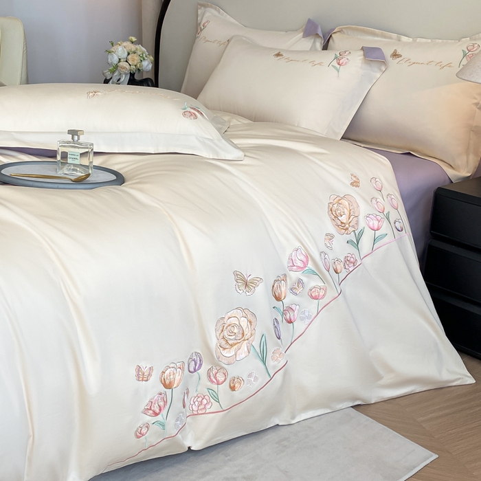 91家纺网 家纺一手货源 找家纺 （总）桃园 新款纯棉全棉长绒棉刺绣绣花高端礼盒初暖系列四件套