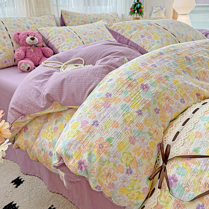 91家纺网 家纺一手货源 找家纺 典曼家纺 2025新款古法花边蝴蝶结四件套 艾薇