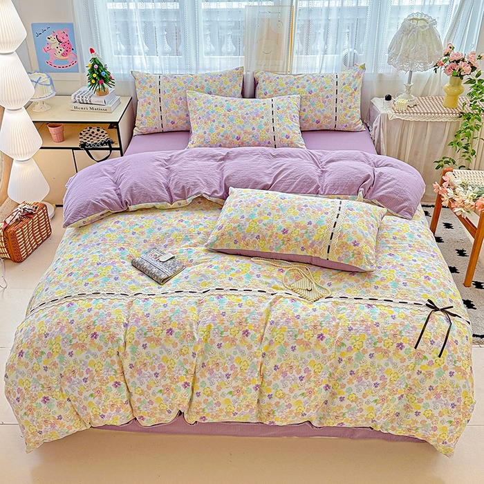 91家纺网 家纺一手货源 找家纺 典曼家纺 2025新款古法花边蝴蝶结四件套 艾薇