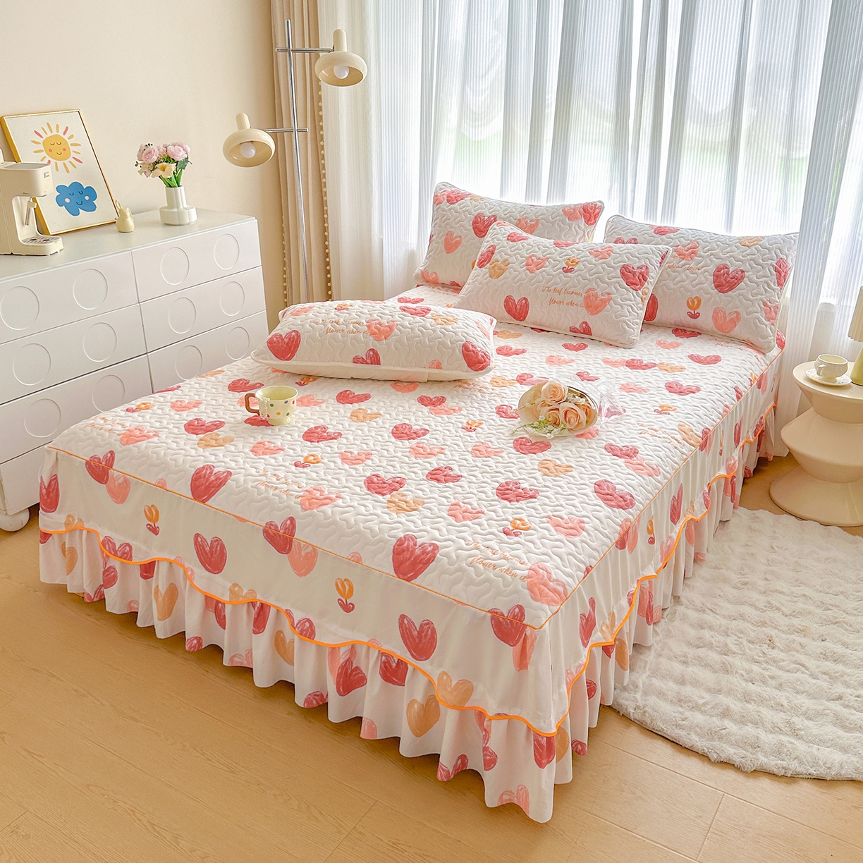 91家纺网 家纺一手货源 找家纺 （总）笠裙家纺 2025新款磨毛【夹棉】S边单件三件套韩版防滑床裙