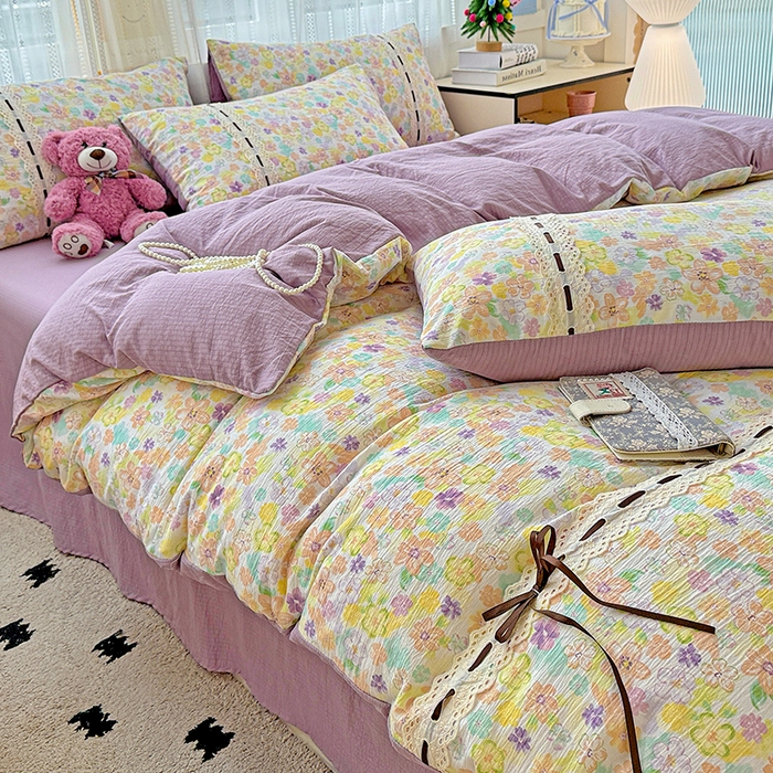 91家纺网 家纺一手货源 找家纺 典曼家纺 2025新款古法花边蝴蝶结四件套 艾薇