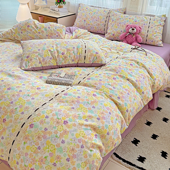 91家纺网 家纺一手货源 找家纺 典曼家纺 2025新款古法花边蝴蝶结四件套 艾薇