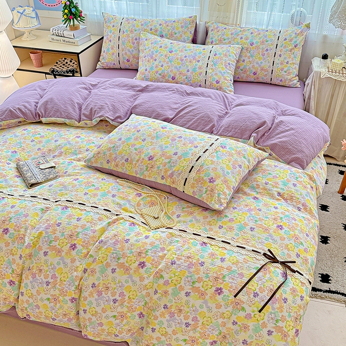 91家纺网 家纺一手货源 找家纺 典曼家纺 2025新款古法花边蝴蝶结四件套 艾薇