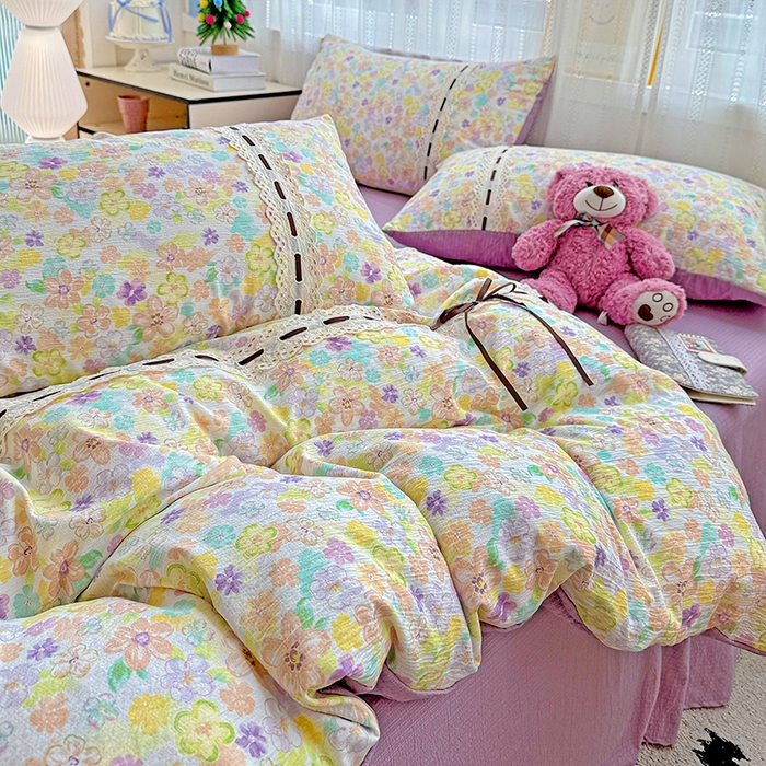 91家纺网 家纺一手货源 找家纺 典曼家纺 2025新款古法花边蝴蝶结四件套 艾薇