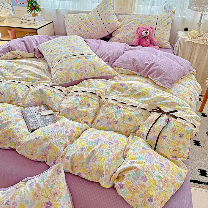 91家纺网 家纺一手货源 找家纺 典曼家纺 2025新款古法花边蝴蝶结四件套 艾薇