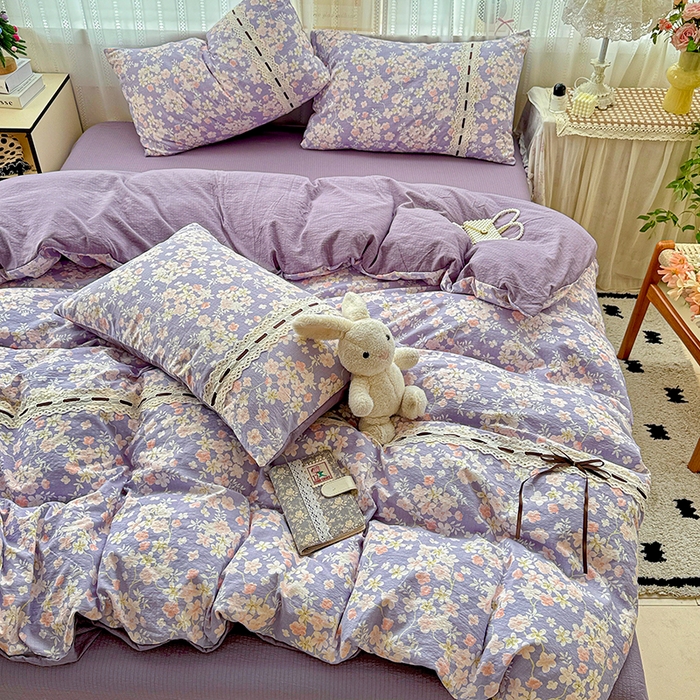 91家纺网 家纺一手货源 找家纺 典曼家纺 2025新款古法花边蝴蝶结四件套 花开满园