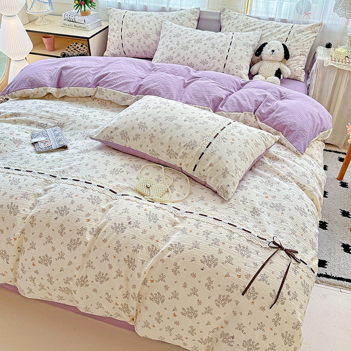 91家纺网 家纺一手货源 找家纺 典曼家纺 2025新款古法花边蝴蝶结四件套 静初