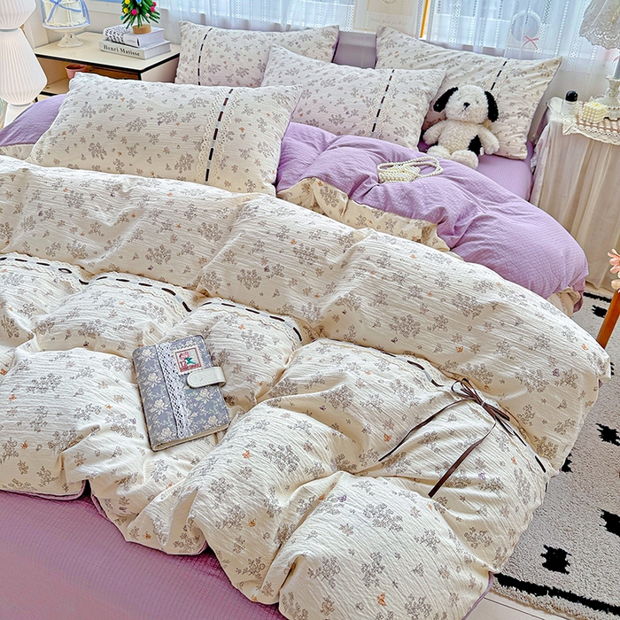 91家纺网 家纺一手货源 找家纺 典曼家纺 2025新款古法花边蝴蝶结四件套 静初