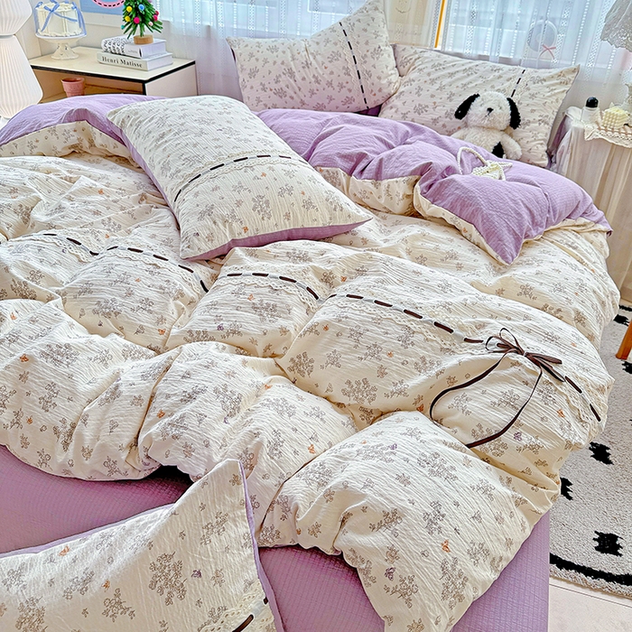 91家纺网 家纺一手货源 找家纺 典曼家纺 2025新款古法花边蝴蝶结四件套 静初