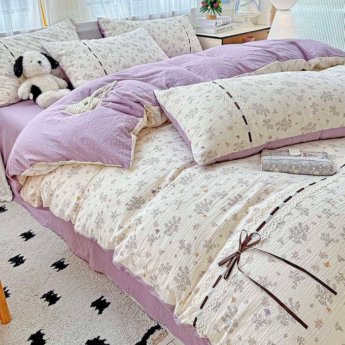 91家纺网 家纺一手货源 找家纺 典曼家纺 2025新款古法花边蝴蝶结四件套 静初