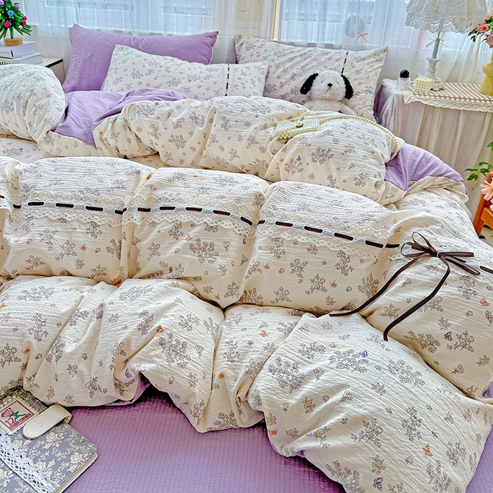 91家纺网 家纺一手货源 找家纺 典曼家纺 2025新款古法花边蝴蝶结四件套 静初