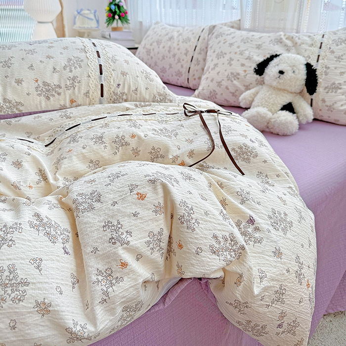 91家纺网 家纺一手货源 找家纺 典曼家纺 2025新款古法花边蝴蝶结四件套 静初