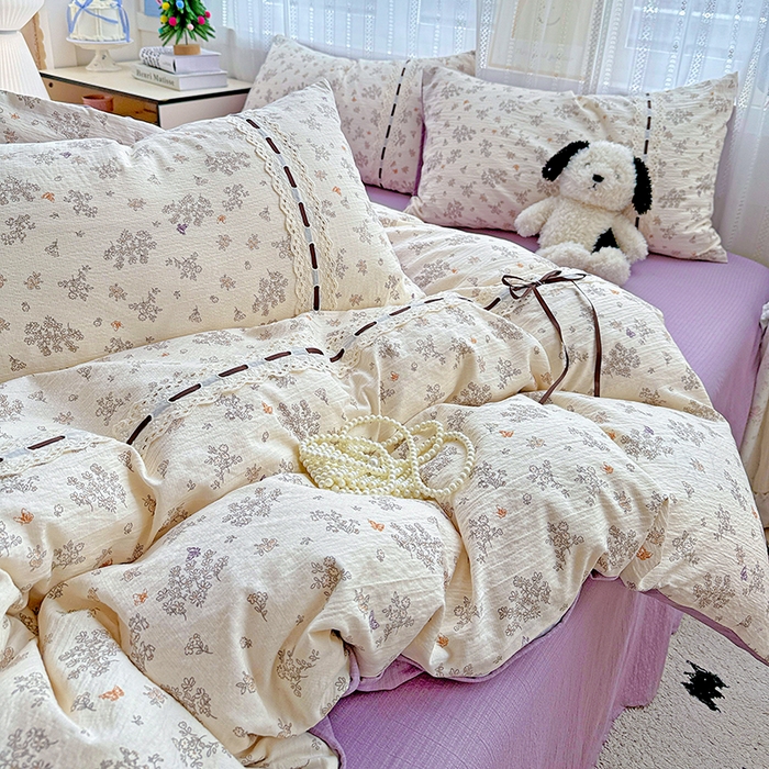 91家纺网 家纺一手货源 找家纺 典曼家纺 2025新款古法花边蝴蝶结四件套 静初