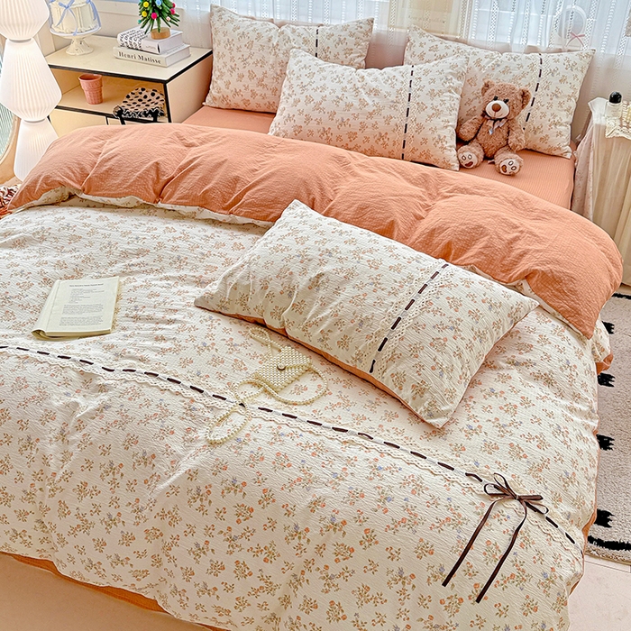 91家纺网 家纺一手货源 找家纺 典曼家纺 2025新款古法花边蝴蝶结四件套 可可庄园